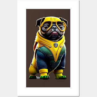 Cute Pug in Aquatic Suit - Adorable Pug Dressed up as Underwater Hero Posters and Art